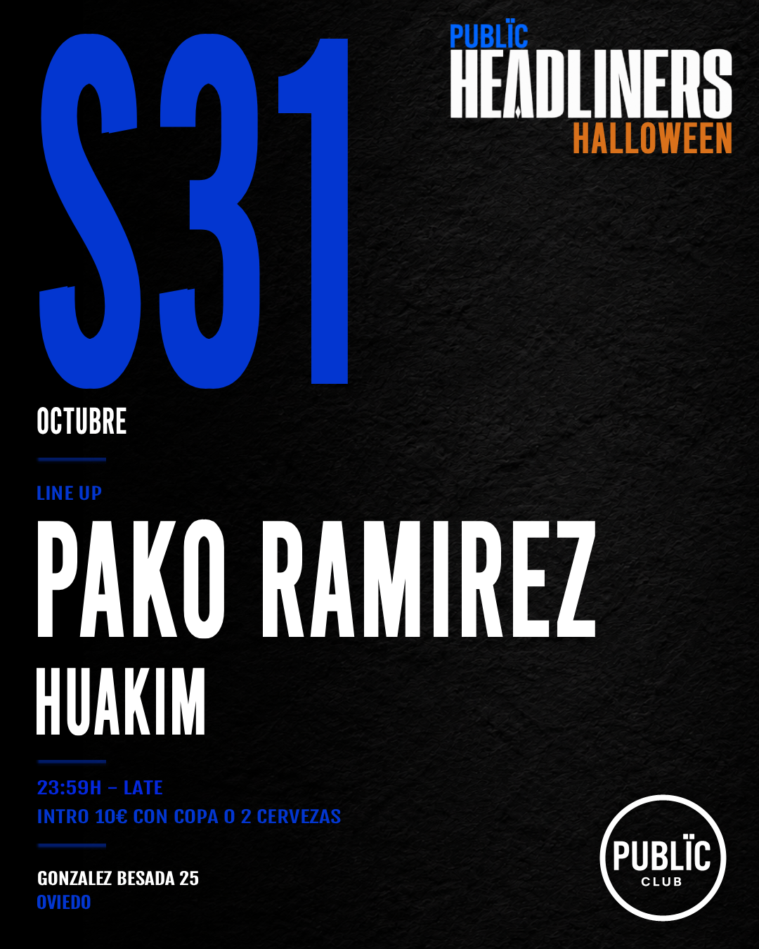 Flyer de PUBLÏC HEADLINERS · HALLOWEEN del 31 de octubre de 2026